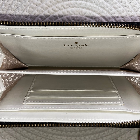 NWOT Kate Spade Black Polka Dot Wristlet Wallet with Cream spade interior - Picture 6 of 10